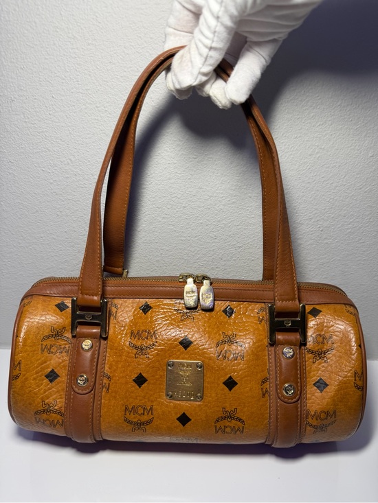 MCM Handbags - COA included - MCM Cognac Visetos Papillon Shoulder Bag with Black Monogram